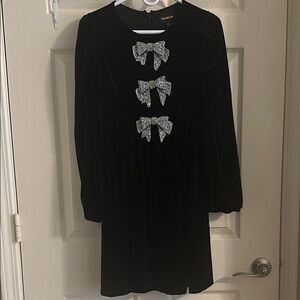 Black Velvet Dress with Bow Accents
